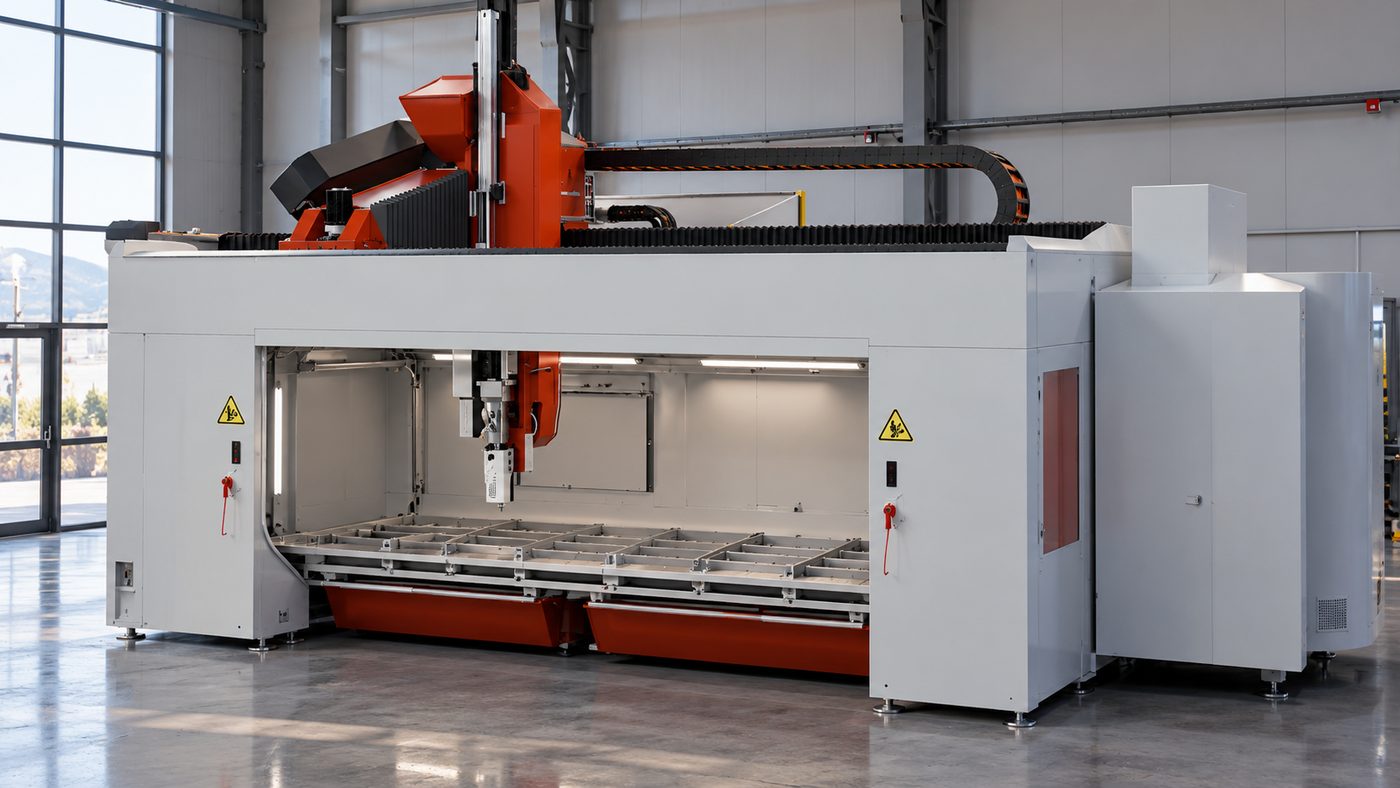 Large-format hybrid gantry printer with integrated CNC